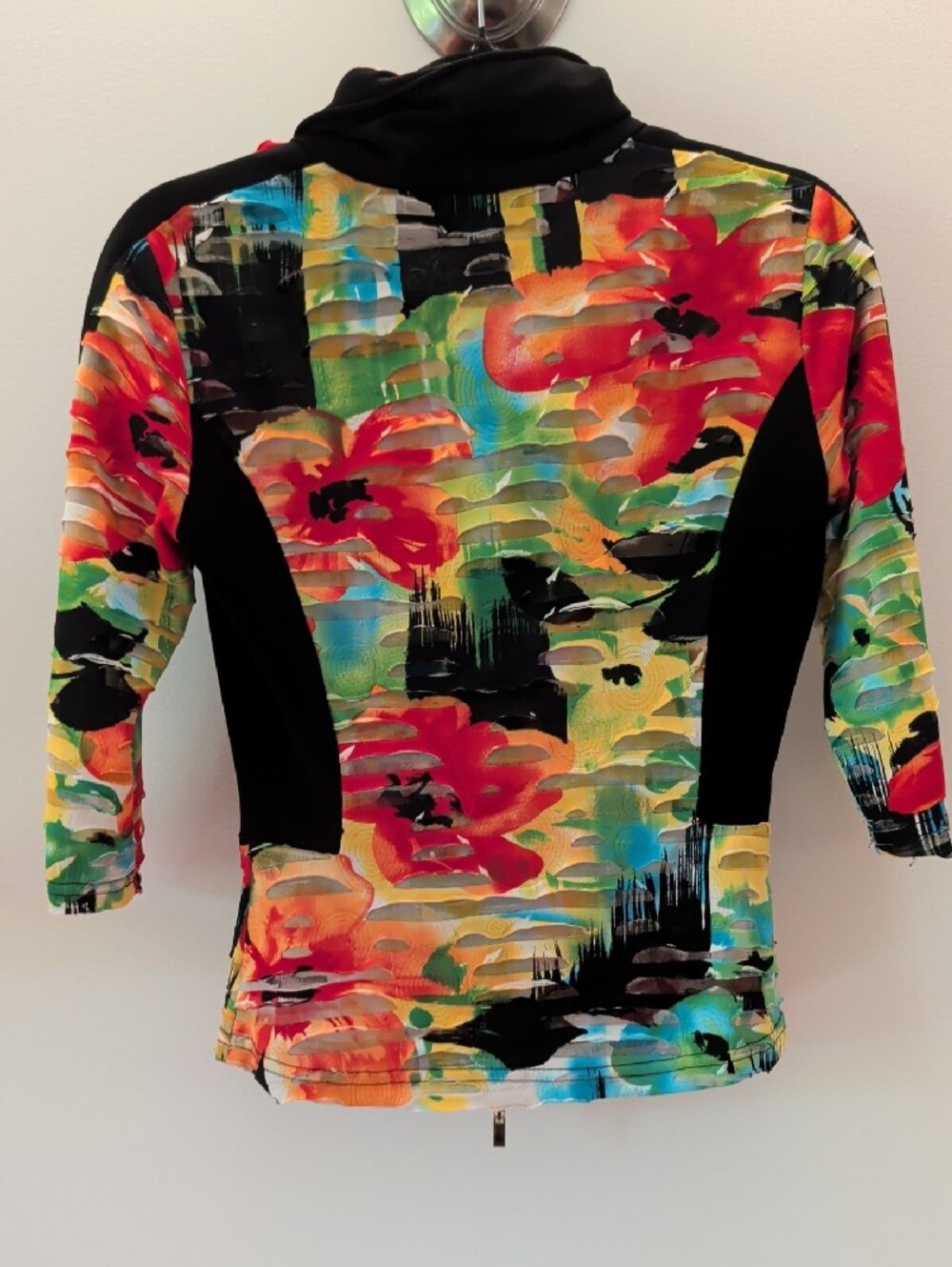 Joseph Ribkoff Multicolor Abstract Zip Jacket with Black Panels - Picture 4 of 5